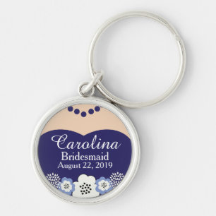 Nautisk blåttbrudtärna som gifta sig Keychain Rund Silverfärgad Nyckelring
