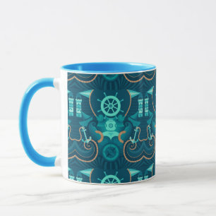 Nautisk blåttdesign mugg