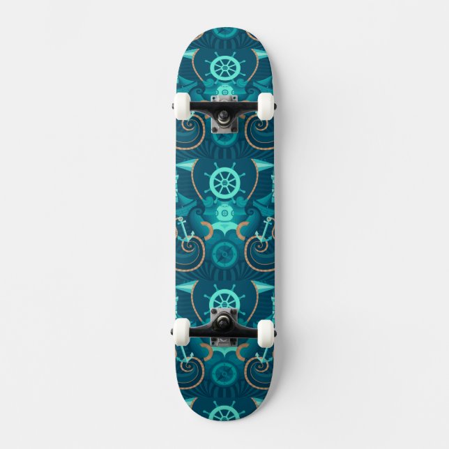 Nautisk blåttdesign old school skateboard bräda 21,6 cm (Framsida)
