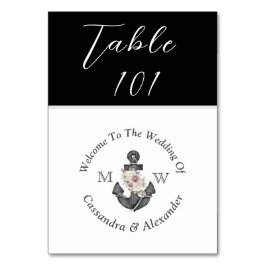 Nautisk Blommigt Anchor Bröllop Black and White Bordsnummer