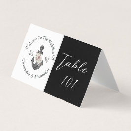 Nautisk Blommigt Anchor Bröllop Black and White Kort