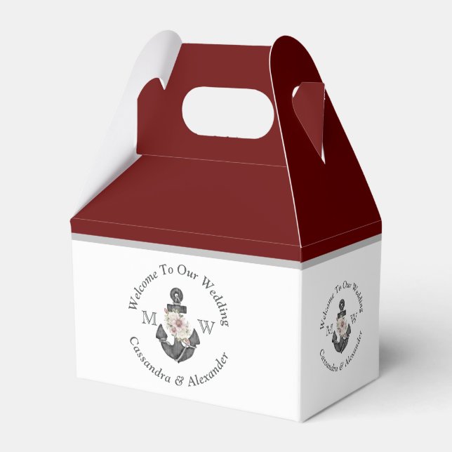 Nautisk Blommigt Anchor Maroon Burgundy Red Presentaskar (Framsidan Sidan)