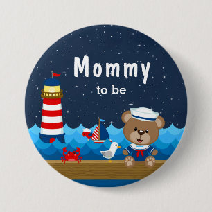 Nautisk Boy Bear Red and Navy Mamma att bli Knapp
