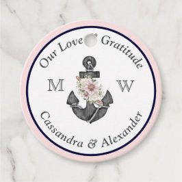 Nautisk Bröllop Blommigt Anchor Navy Blue and Rosa Gåvor Etiketter