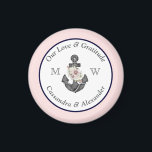 Nautisk Bröllop Blommigt Anchor Navy Blue and Rosa Magnet<br><div class="desc">Nautisk Rosa och marinblå Blommigt med Rope Boat Theme Bröllop magnet/bröllopsfavörer</div>