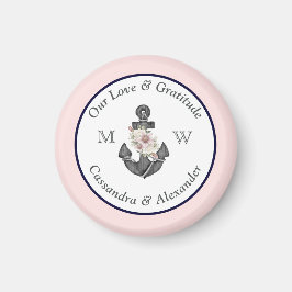 Nautisk Bröllop Blommigt Anchor Navy Blue and Rosa Magnet