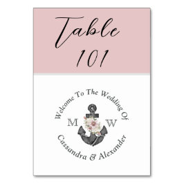 Nautisk Bröllop Dusty Ro Blus Rosa Bordsnummer