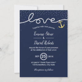 Nautisk Bröllop-Gifter sig örlogsblått Inbjudningar