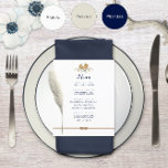 Nautisk Bröllop-meny - ⚓<br><div class="desc">Nautical Boutique Co.'s charming Navy Blue and white budget bröllop är det perfekta tillägget till din nautiskt inspirerade bord-inställning. Med en blandning av traditionell marin och vit blocktypografi med modernt skript är den här menyn vackert accentuerad med vattenfärgsblå och vita anemoner, rep som är bundna i en oändlig knut och...</div>