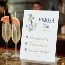 Nautisk bröllopsdusch Mimosa Bar Bordskylt