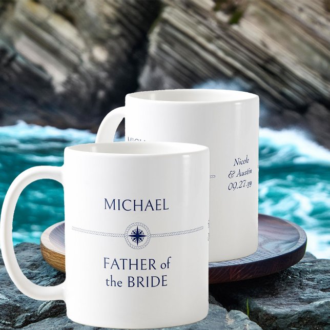 Nautisk Bröllopsfest Gift Far i Bride Kaffemugg (Nautical wedding father of the bride gift - personalize for any member of your wedding party)