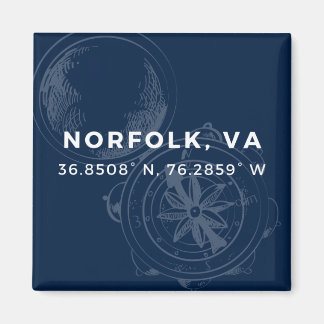 Nautisk Button Magnet - Koordinater för Norfolk VA