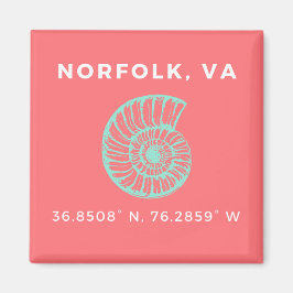 Nautisk Button Magnet - Koordinater för Norfolk VA
