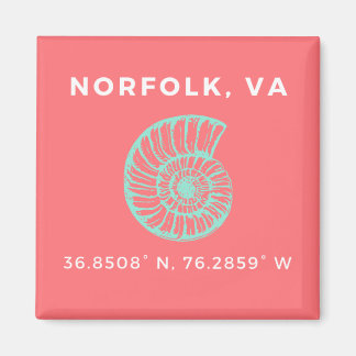 Nautisk Button Magnet - Koordinater för Norfolk VA