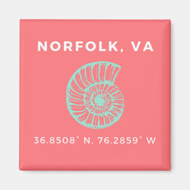 Nautisk Button Magnet - Koordinater för Norfolk VA (Framsidan)