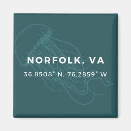 Nautisk Button Magnet - Koordinater för Norfolk VA