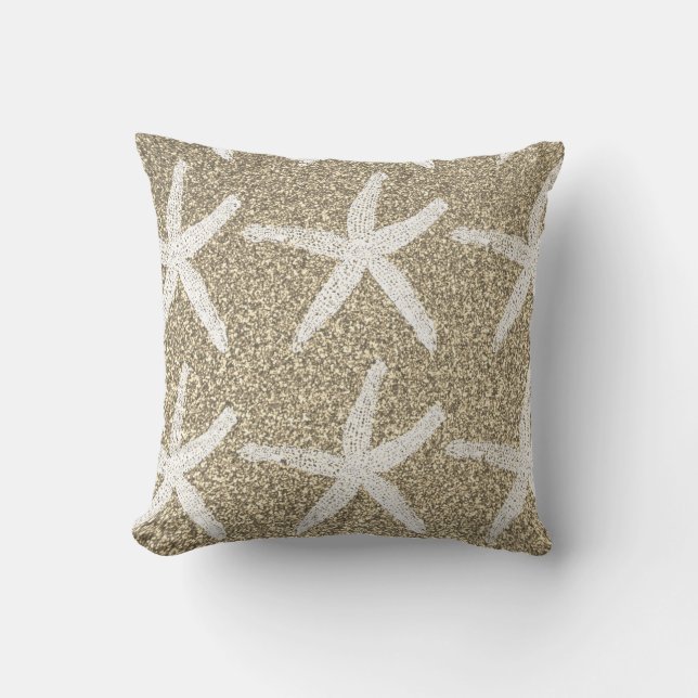 Nautisk Cute (vit Starfish Mönster) Guld Glitter Kudde (Framsida)
