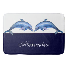 Nautisk delfin Vattenfärg Vita marinblå Namn Badrumsmatta