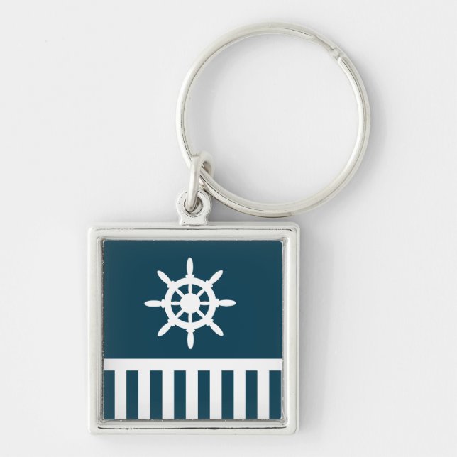 Nautisk design fyrkantig silverfärgad nyckelring (Framsidan)