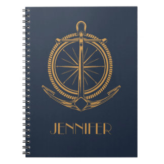 Nautisk design med kompass och ankarpunkt i guld anteckningsbok