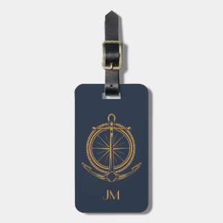 Nautisk design med kompass och ankarpunkt i guld bagagebricka