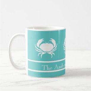 Nautisk design med vit krab på Teal Blue Kaffemugg