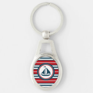 Nautisk design ovalt silverfärgad nyckelring