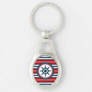 Nautisk design ovalt silverfärgad nyckelring