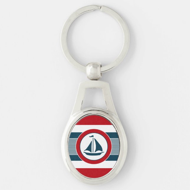Nautisk design ovalt silverfärgad nyckelring (Framsidan)