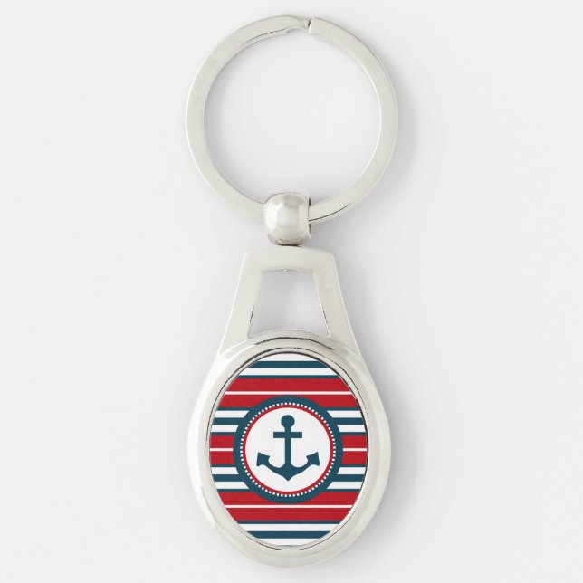 Nautisk design ovalt silverfärgad nyckelring (Framsidan)