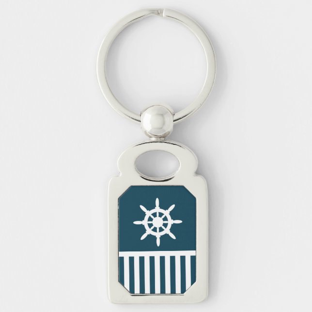 Nautisk design rektangulärt silverfärgad nyckelring (Framsidan)