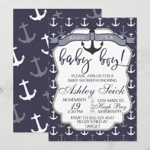 Nautisk dess baby showerpojke Ahoy en Inbjudningar