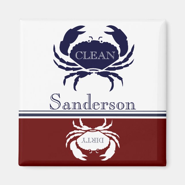 Nautisk diskmaskin Clean Burgundy Navy Blue Crab Magnet (Framsidan)