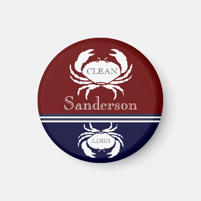 Nautisk diskmaskin Clean Burgundy Navy Blue Crab Magnet (Framsidan)