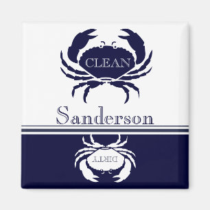 Nautisk doishwasher Clean White Navy Blue Crab Magnet