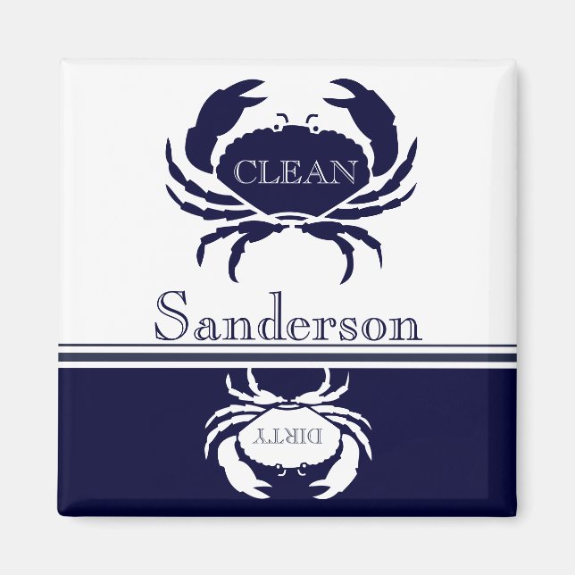 Nautisk doishwasher Clean White Navy Blue Crab Magnet (Framsidan)