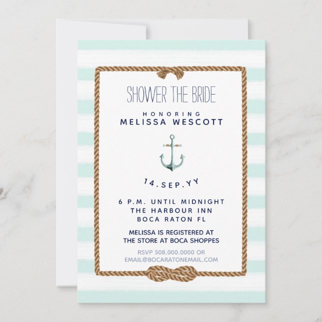 Nautisk dusch: Bride Infinity Knot Sea Foam Inbjudningar (Framsida)