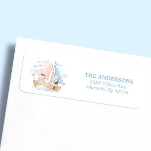 Nautisk Elefant Björn Båt Baby Shower Adress Returadress Etikett