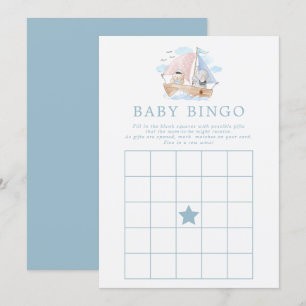 Nautisk Elefant Björn Båt Bebis Baby Shower Bingo Inbjudningar