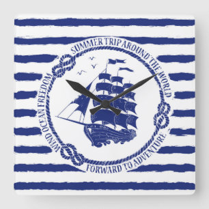 Nautisk Emblem med seglingfrakten Fyrkantig Klocka