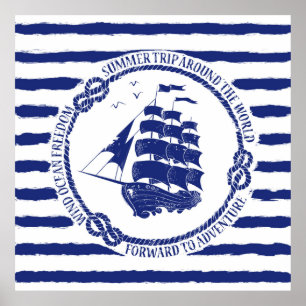 Nautisk Emblem med seglingfrakten Poster