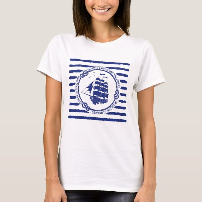 Nautisk Emblem med seglingfrakten T Shirt (Framsida)