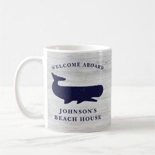 Nautisk familj Namn Beach House Whale Navy Blue Kaffemugg