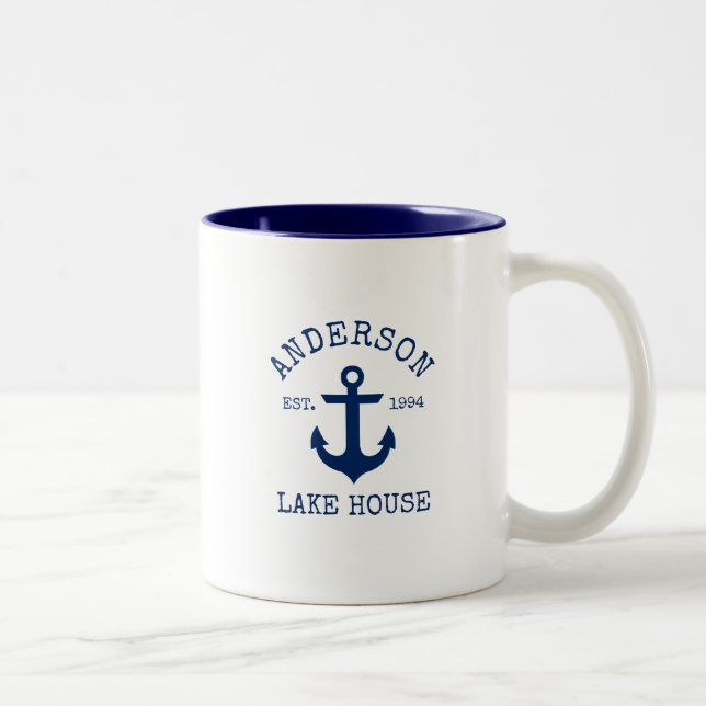 Nautisk familj Namn House Blue Anchor B Två-Tonad Mugg (Höger)