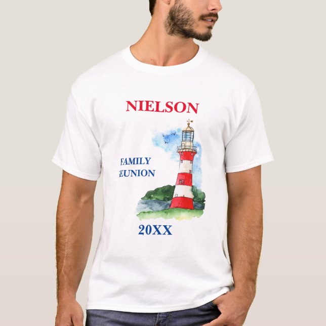 Nautisk familjeåterförening t-Shirt med fyr (Framsida)