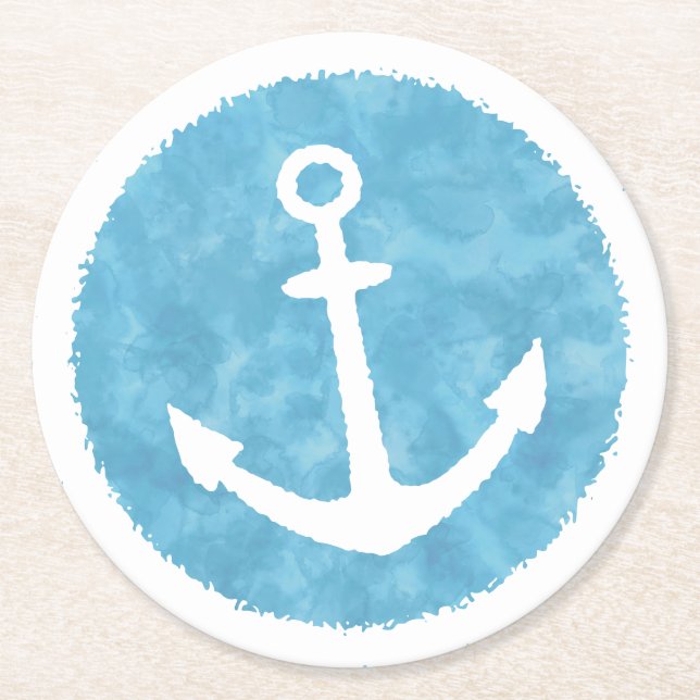 Nautisk fästpunkt - blå babystövel underlägg papper rund (Framsidan)