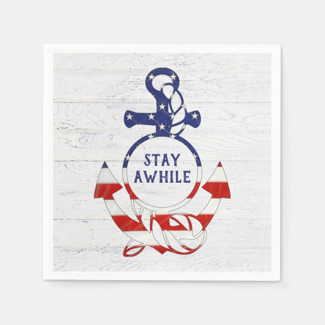 Nautisk Flagga Anchor på Whitewasched Wood Pappersservett (Framsidan)