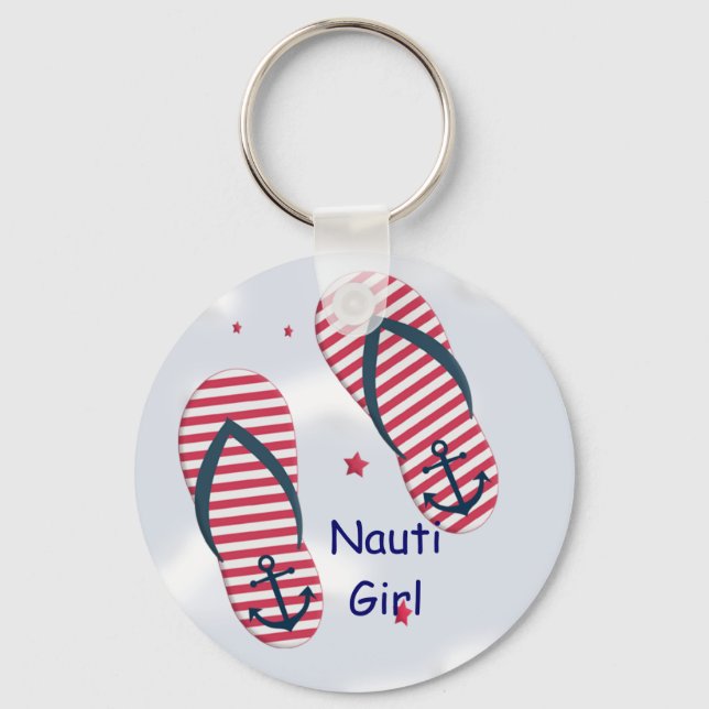 Nautisk Flinflip flops Design Nauti Girl Keychain Nyckelring (Framsida)