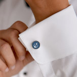 Nautisk flotta Anchor Bröllop Monogram Initialer<br><div class="desc">Personlig nautisk manar cufflink har en vit båtankare med anpassningsbar initialer (kan vara först- och efternamn eller initialer för första namn av en brud och en mardröm) och en marin blå bakgrund.</div>