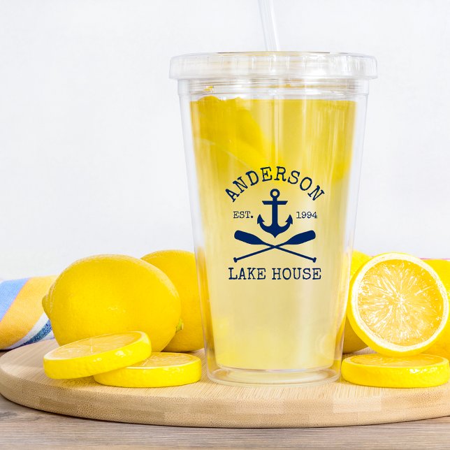 Nautisk flotta Blue Anchor Oars Family Sjö House Take Away Mugg (Choose your lid color.)